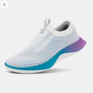 allbirds Women's White Knit Slip-On with Teal and Purple Gradient Midsole